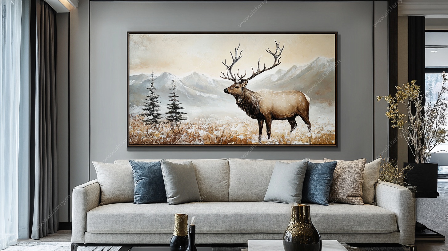 客厅麋鹿挂画装饰场景
