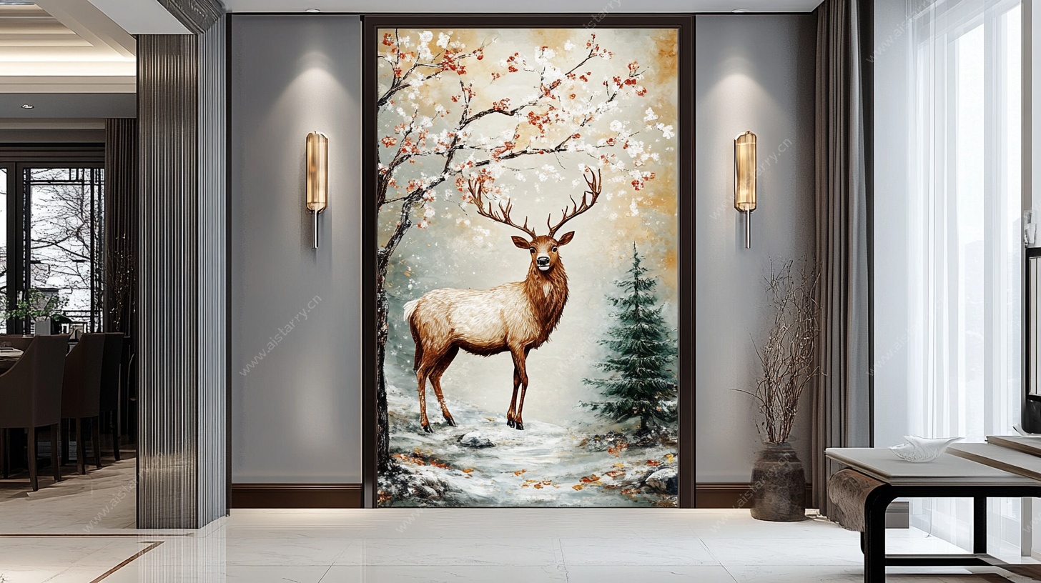 麋鹿壁画装饰现代客厅墙