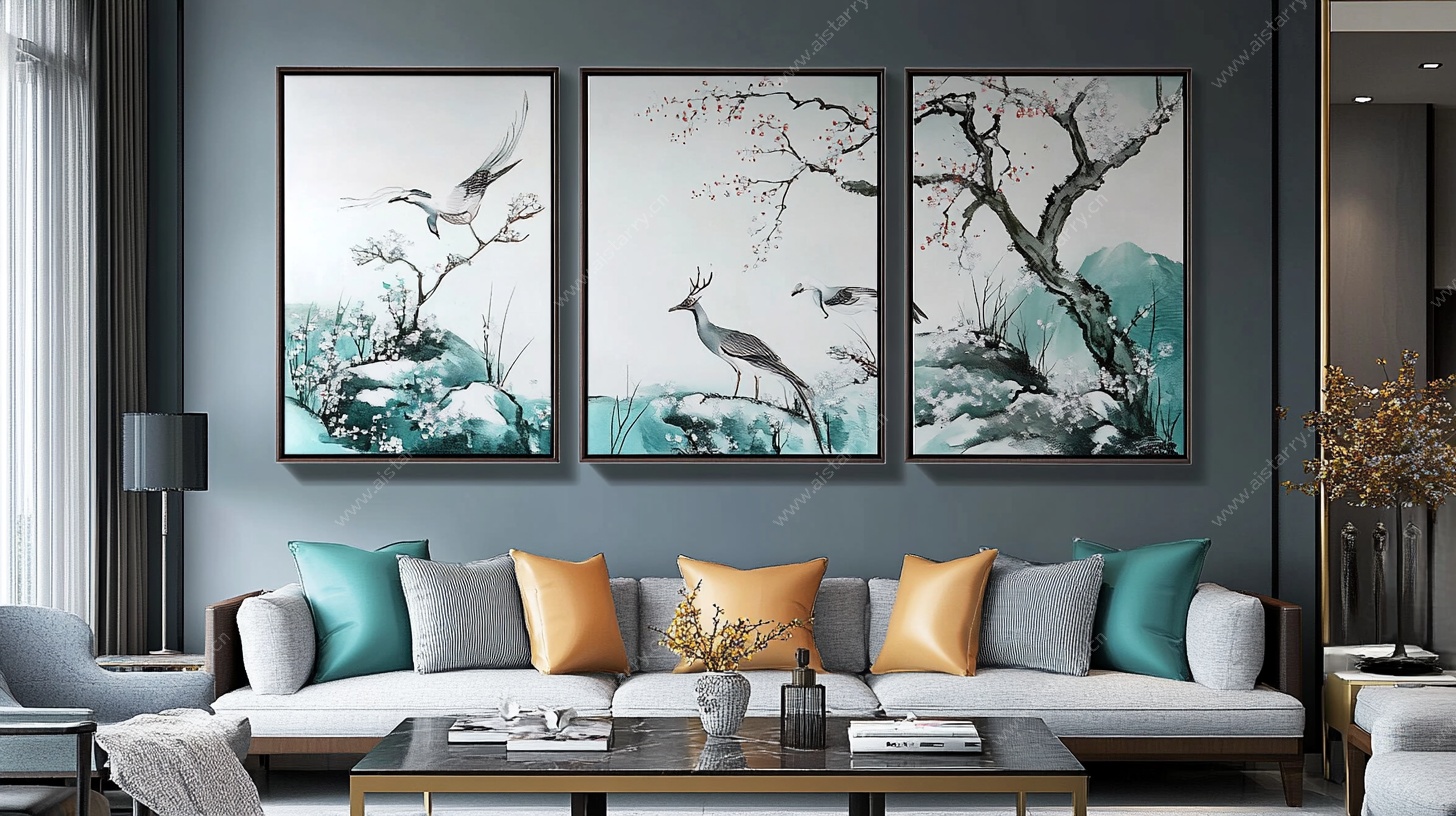 中式客厅三联装饰画展示