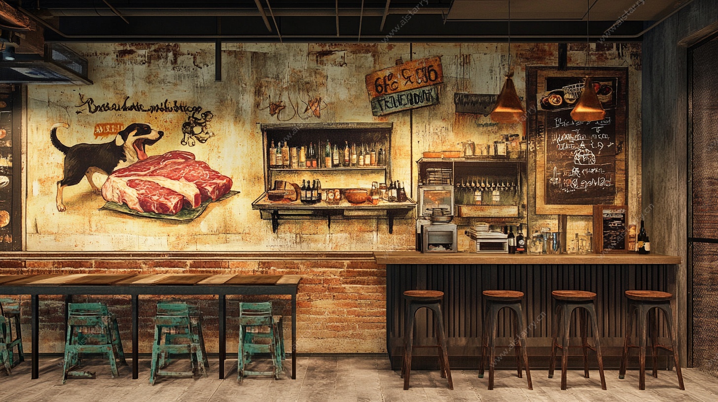 复古风牛排主题餐厅吧台