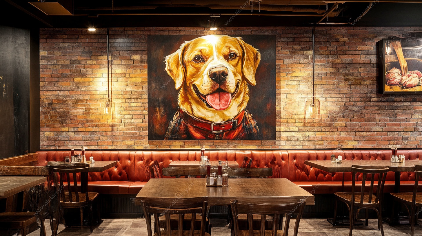 餐厅内的可爱狗狗大幅壁画