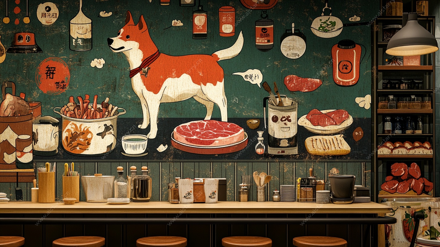 萌犬居酒屋场景插画