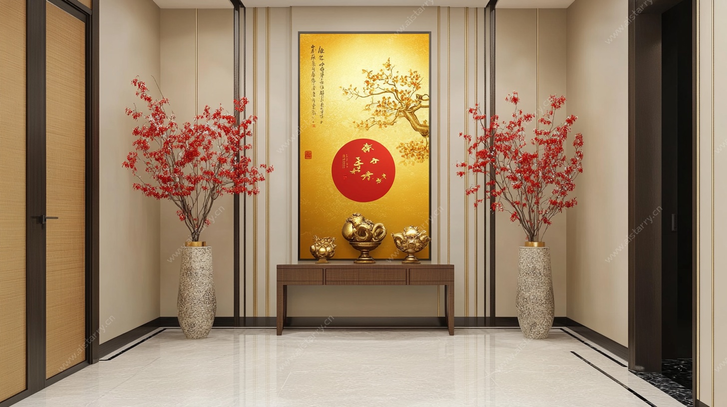 中式玄关装饰 喜庆迎祥