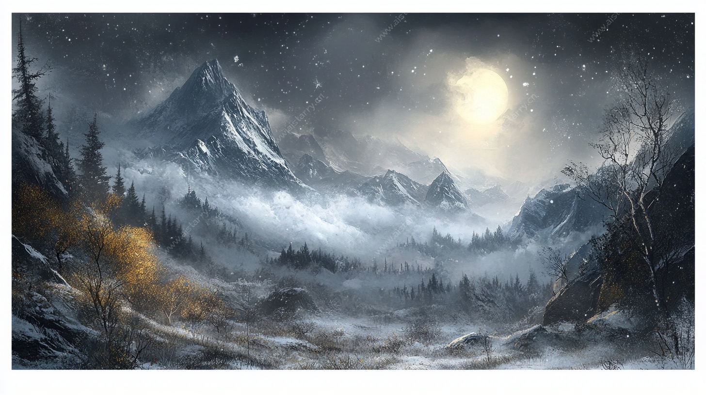 月夜下的梦幻山林景色