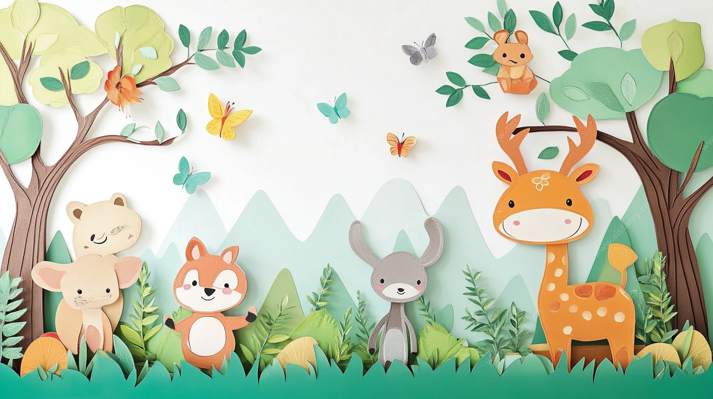 森林中的可爱动物聚会