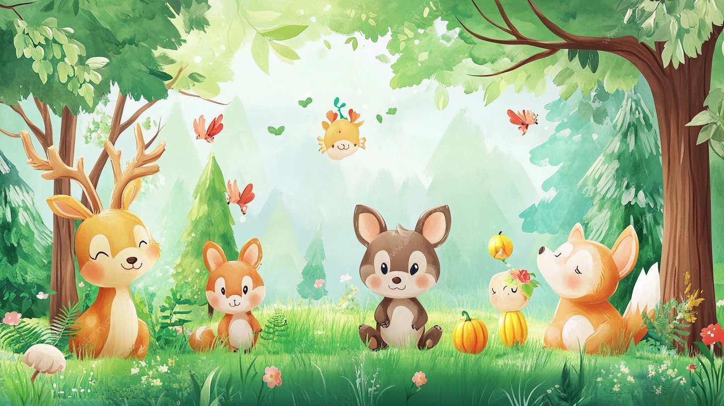 森林中的可爱动物聚会
