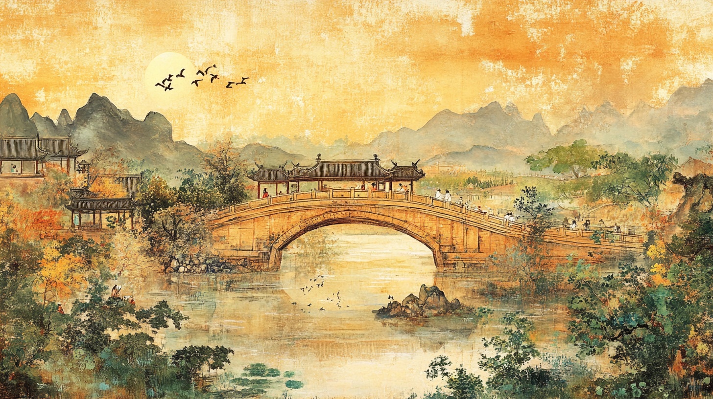古风山水桥景图