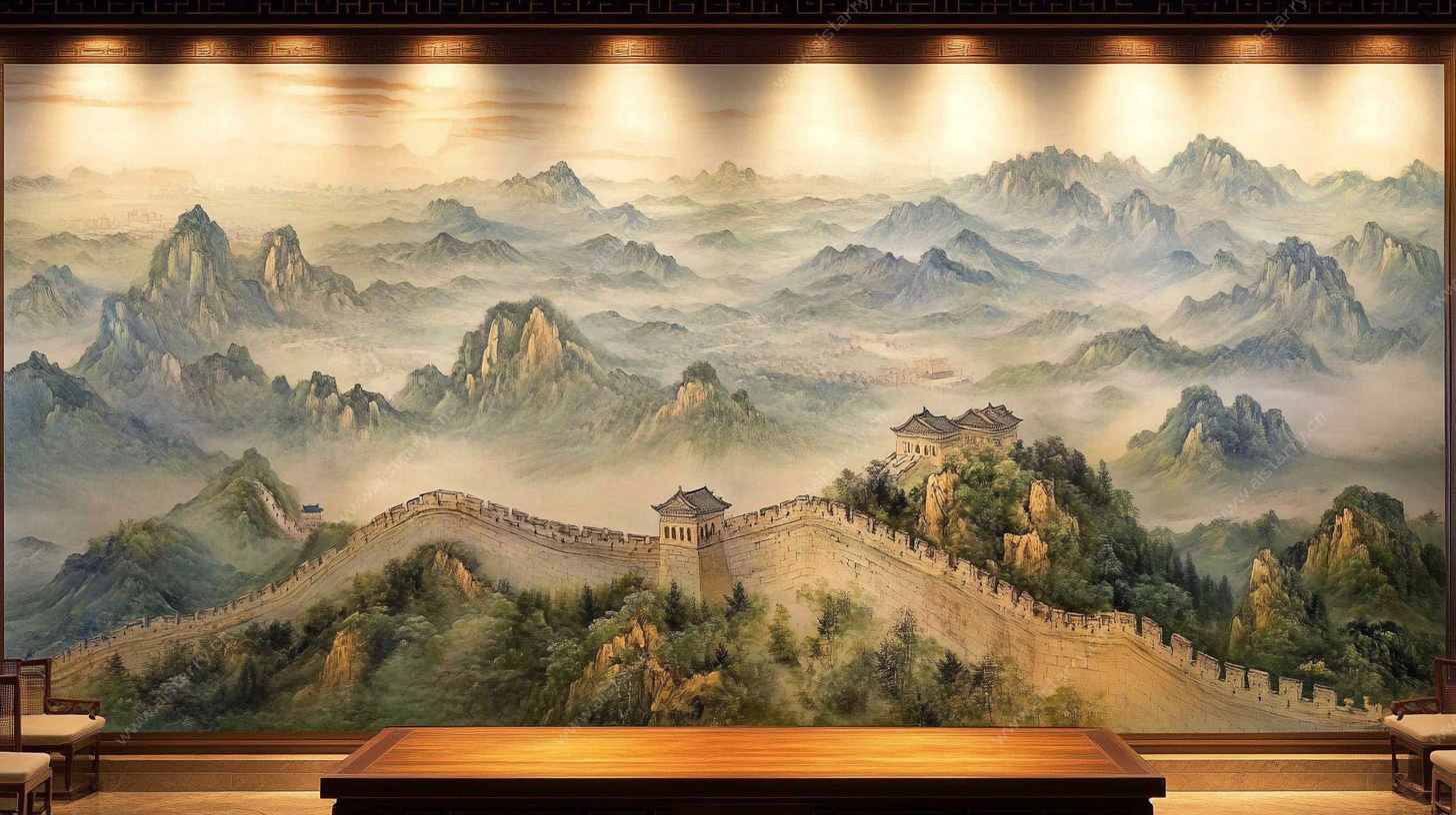 中式山水长城壁画装饰画