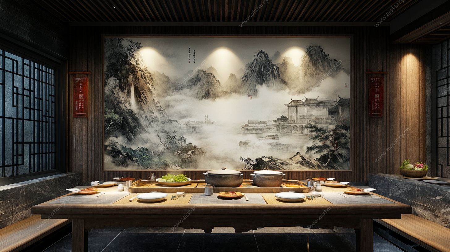 中式山水风特色餐厅包间