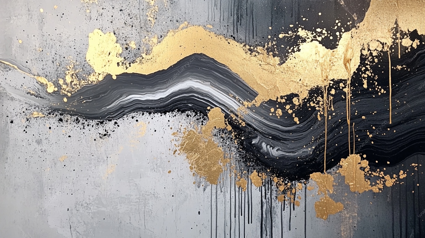 金墨抽象流动艺术画作