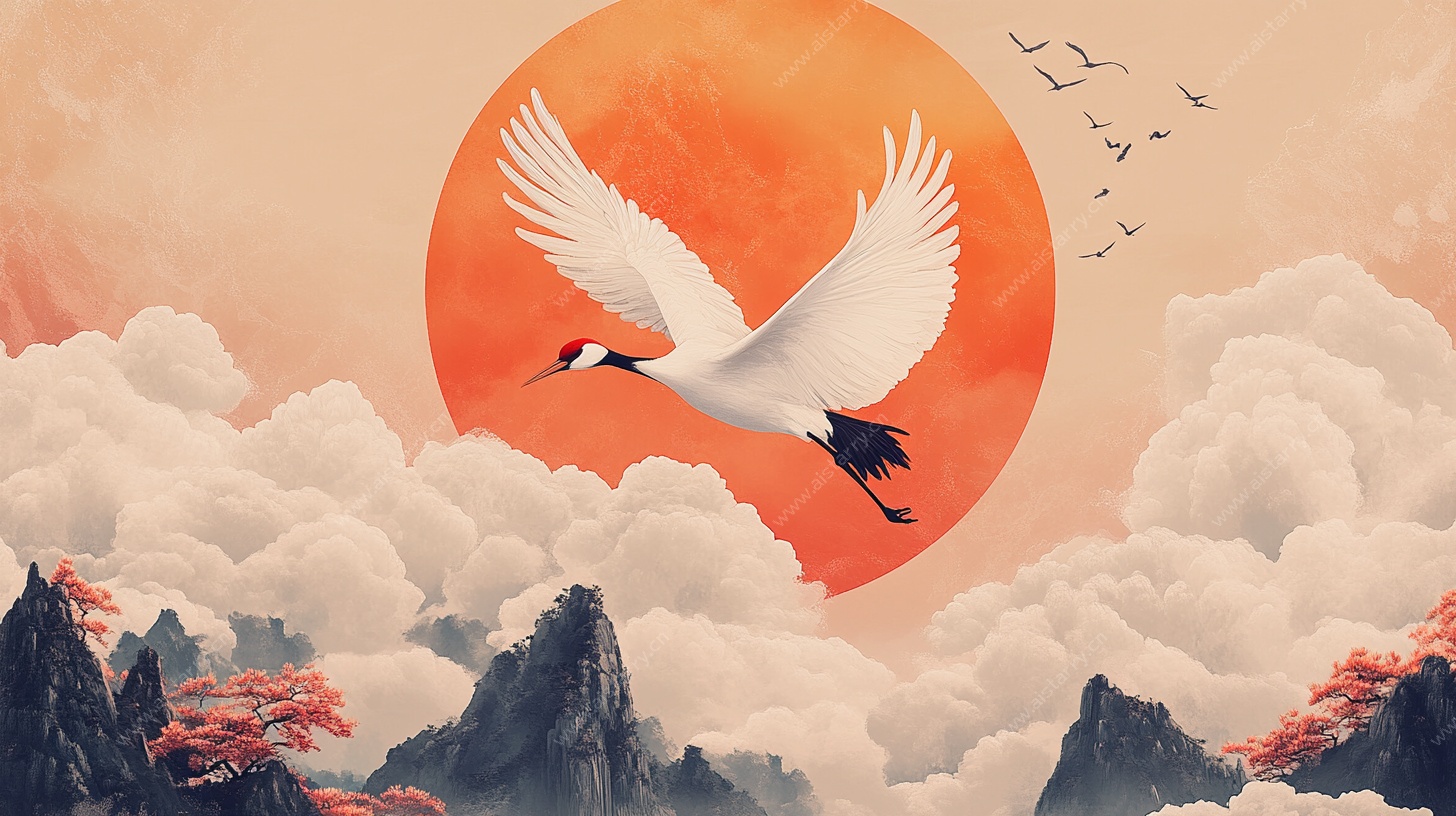 丹顶鹤于云海间翱翔