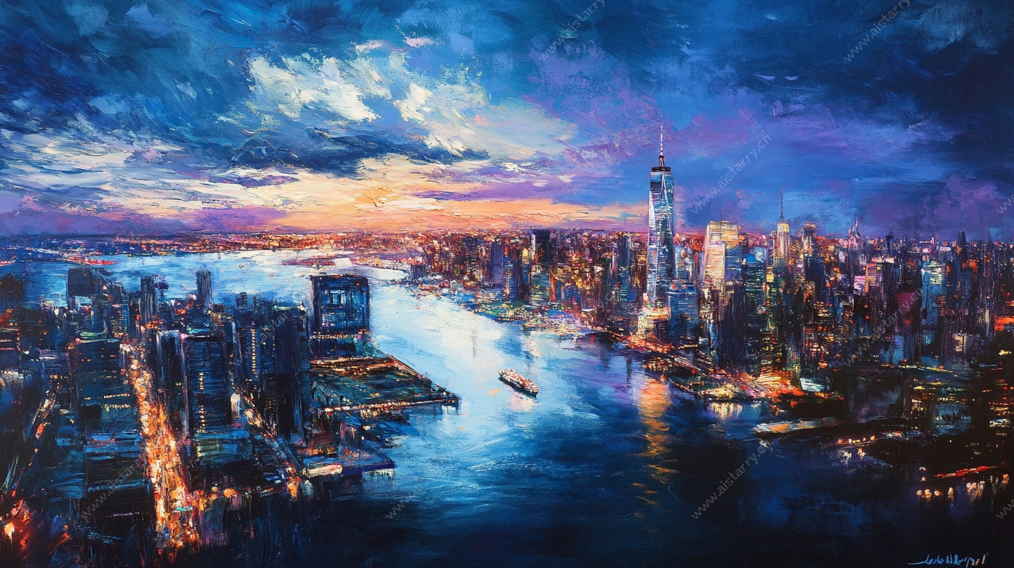 城市夜景油画