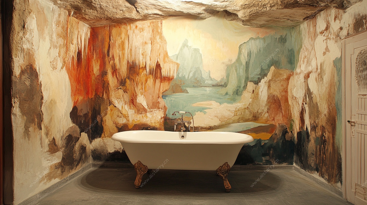 洞穴风浴室 复古浴缸艺术