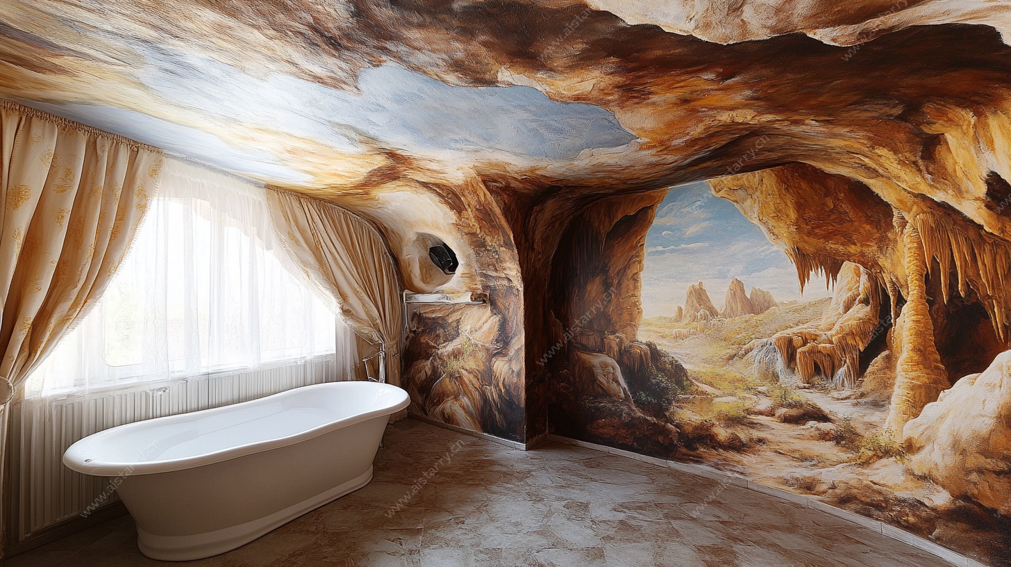 洞穴风浴室壁画设计