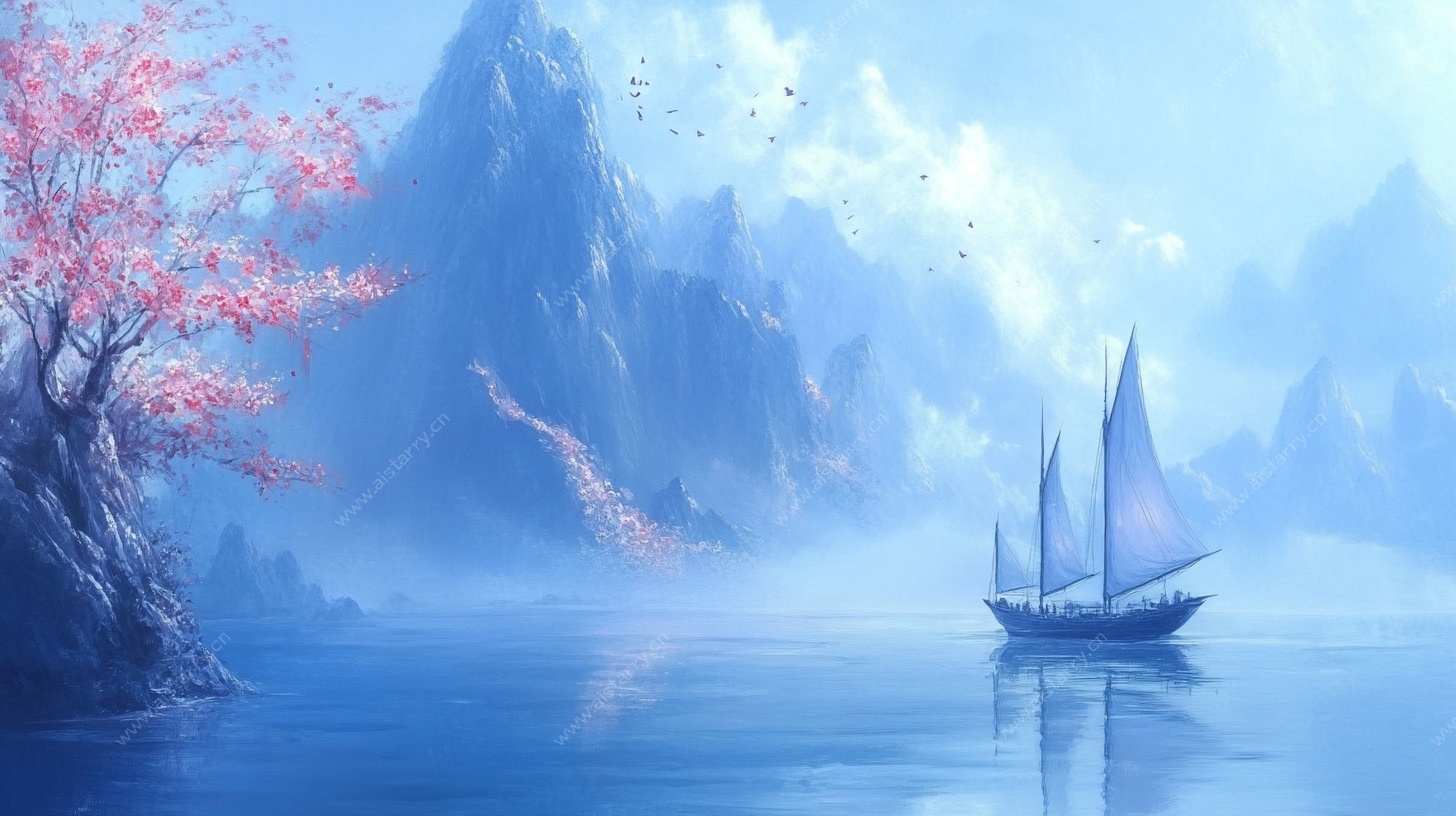 蓝调山水间的航行之景