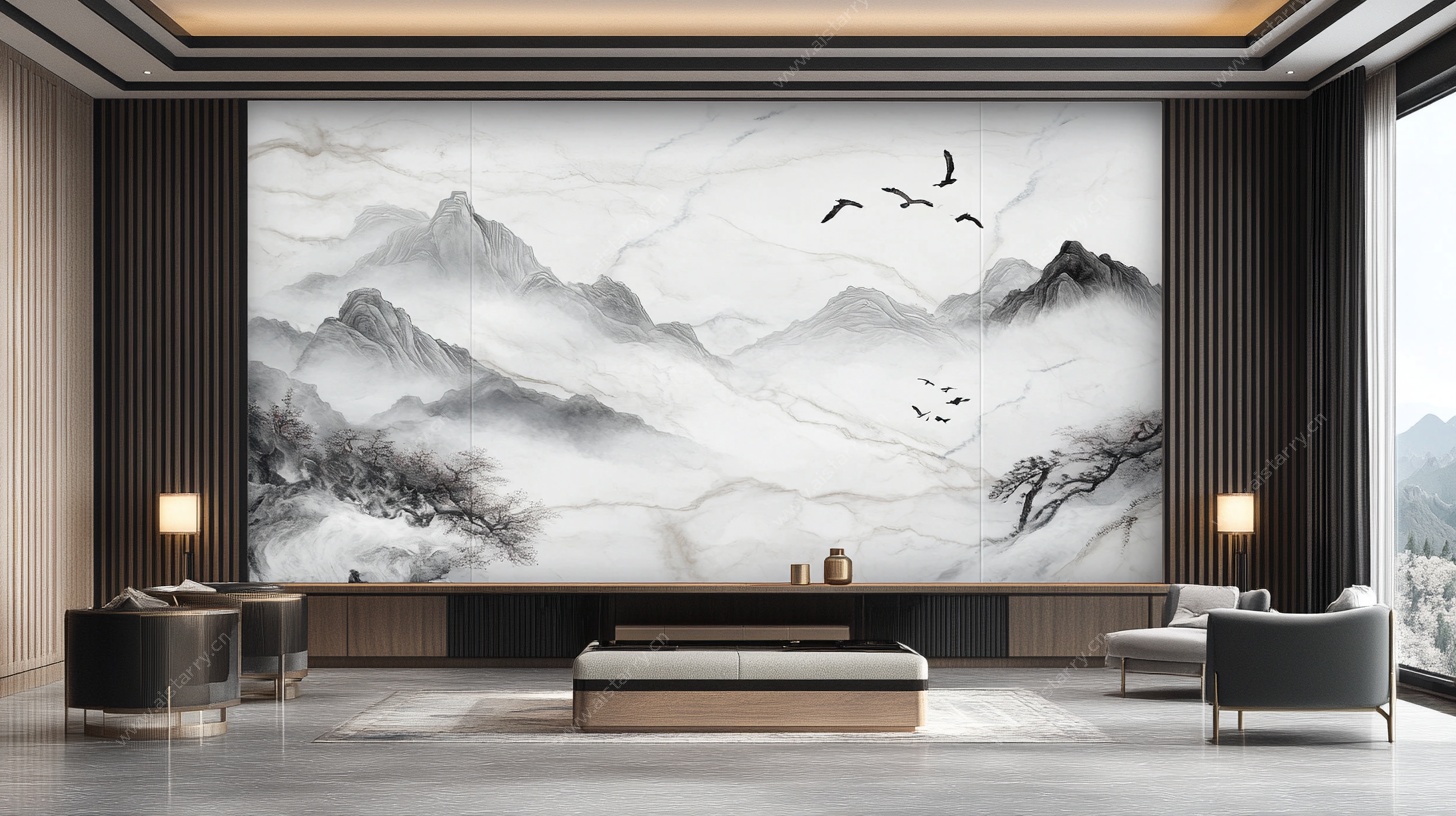 中式山水风客厅装饰壁画