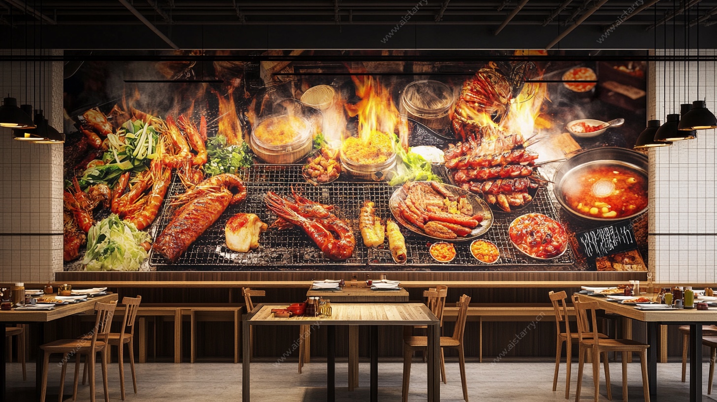 餐厅烧烤主题壁画