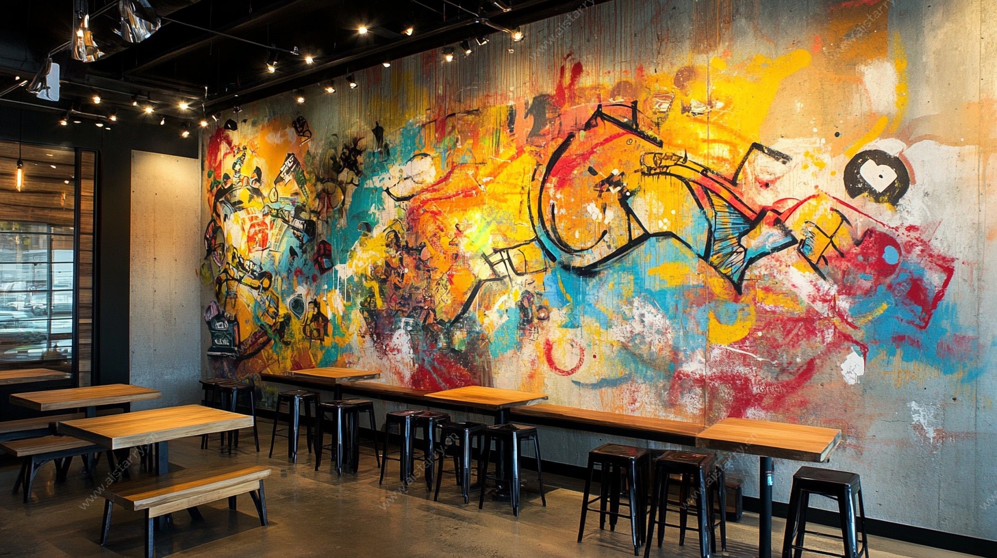 个性涂鸦风餐厅墙面设计