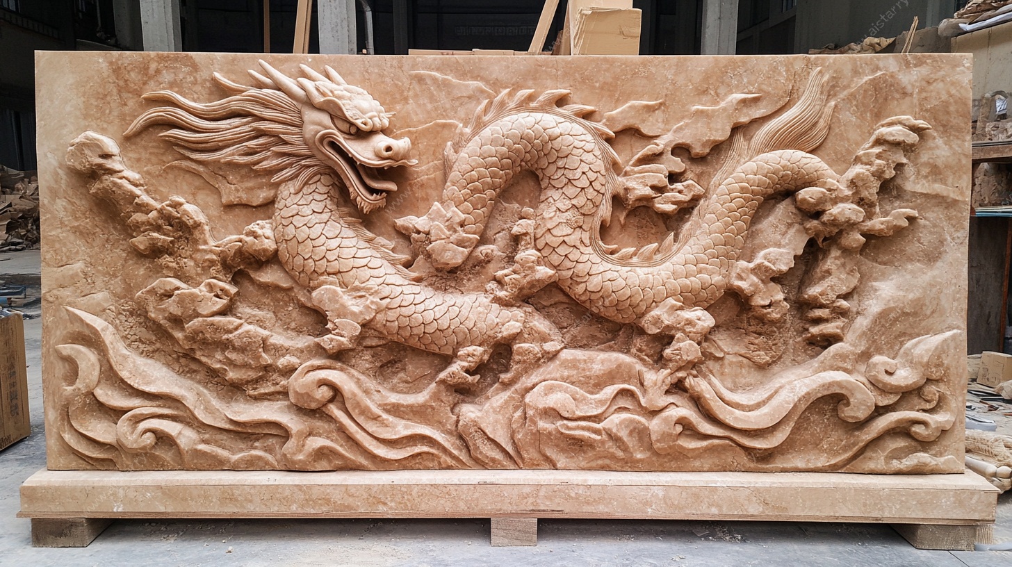 龙形石雕浮雕作品展示