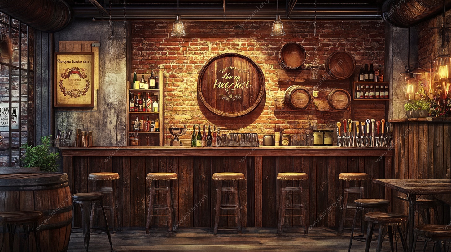 复古工业风酒吧室内场景