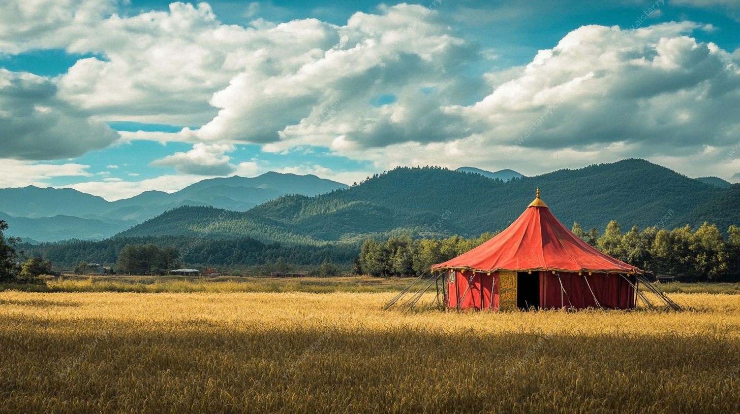 田野中的红色帐篷