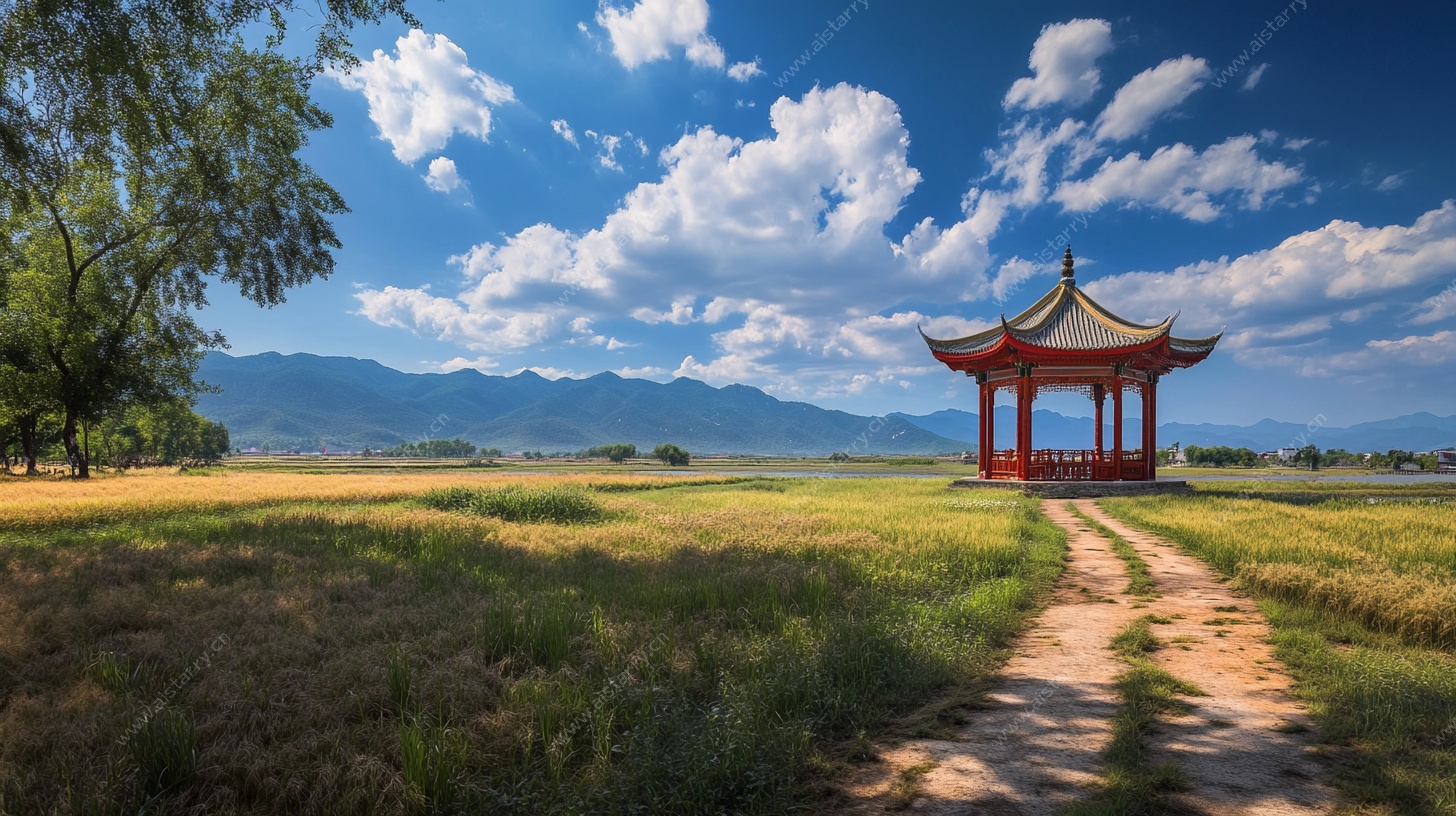 草原中的古典红亭美景
