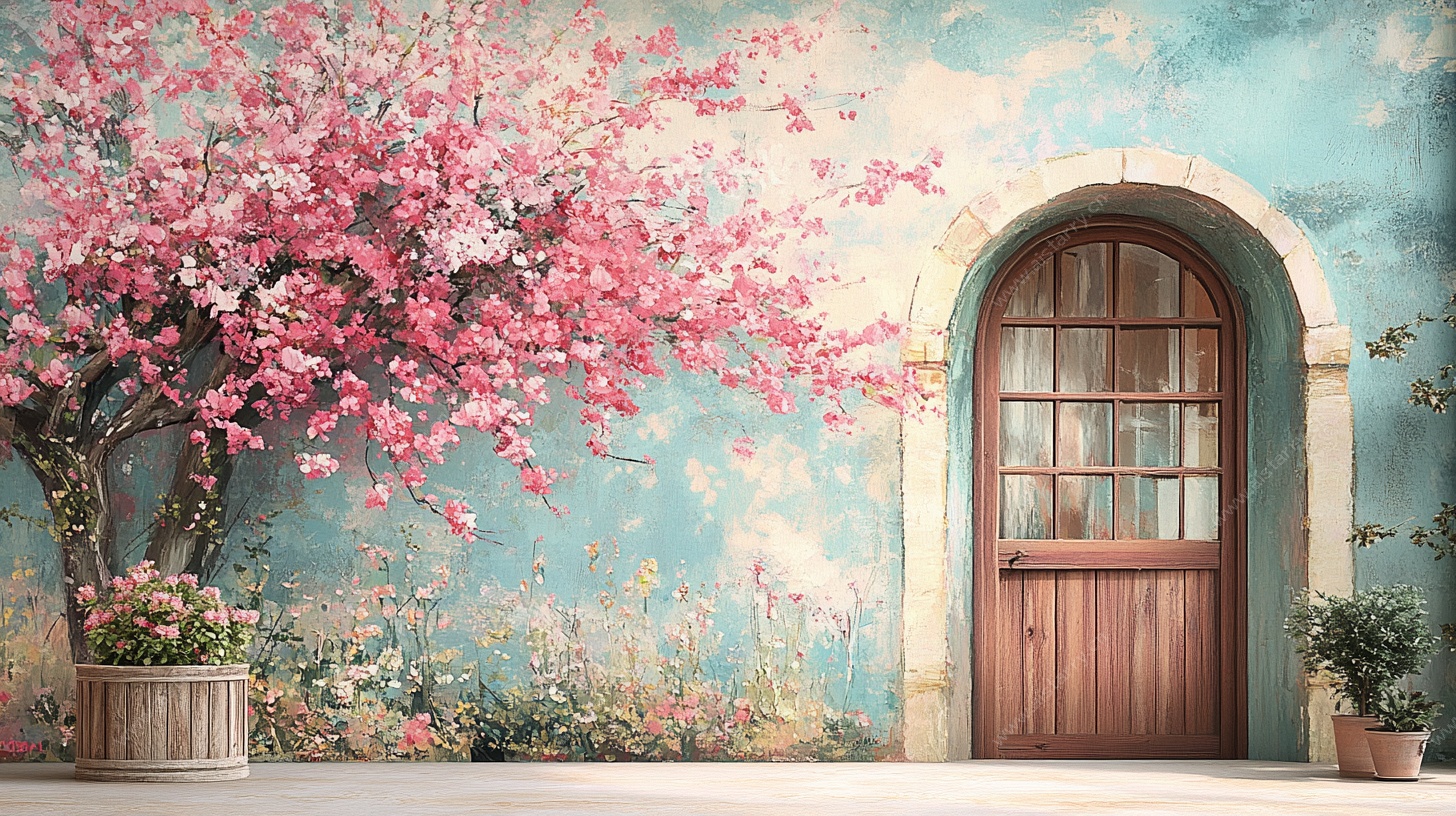 梦幻粉花拱门墙面场景