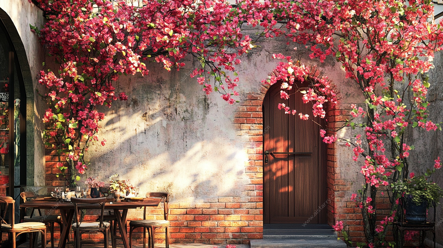 浪漫繁花庭院一角