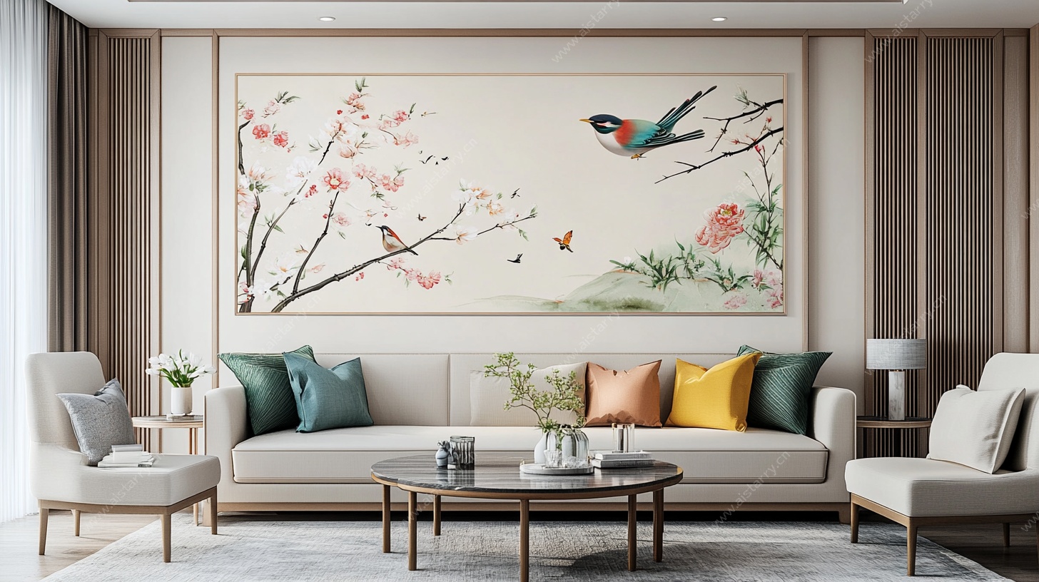 中式客厅的花鸟装饰画