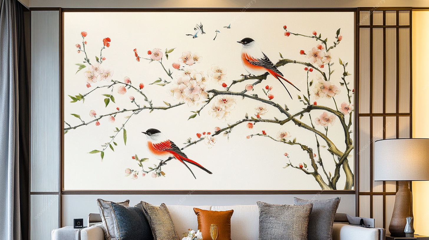 中式花鸟壁画 客厅装饰画
