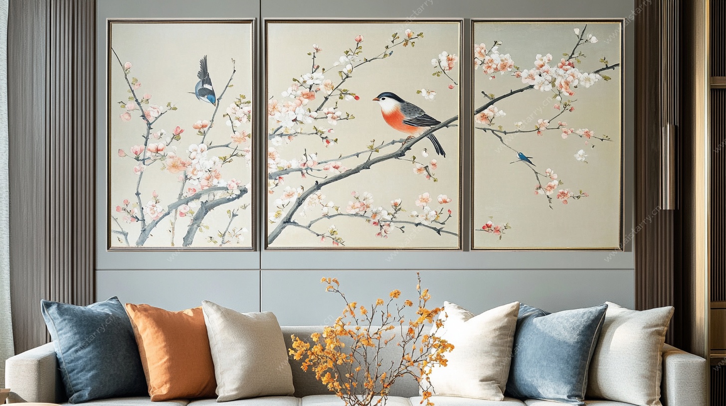 新中式花鸟三联装饰画