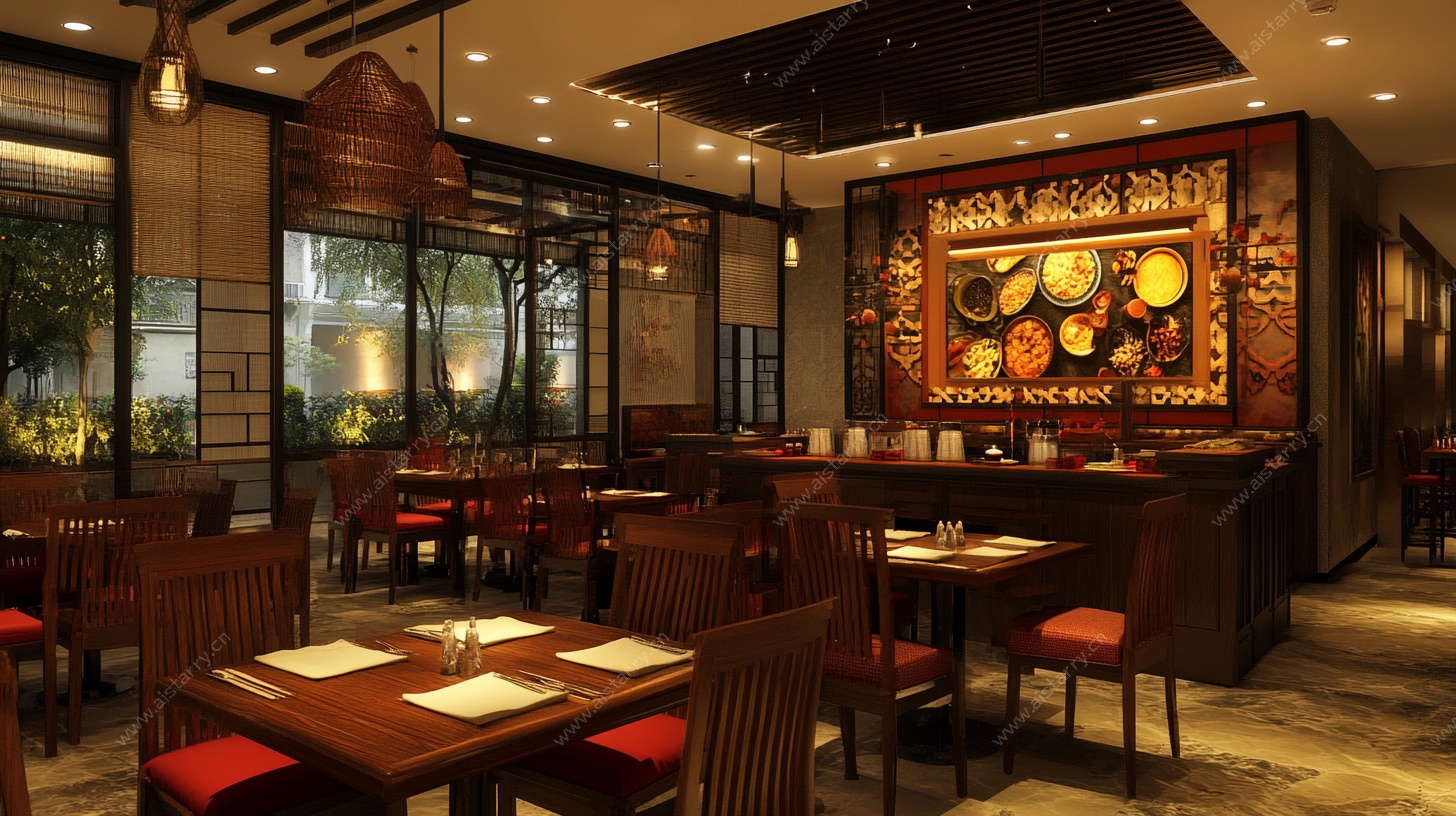 中式典雅餐厅室内景致