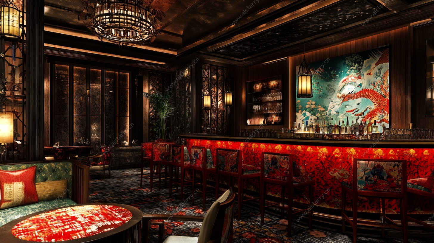 中式复古风豪华酒吧场景
