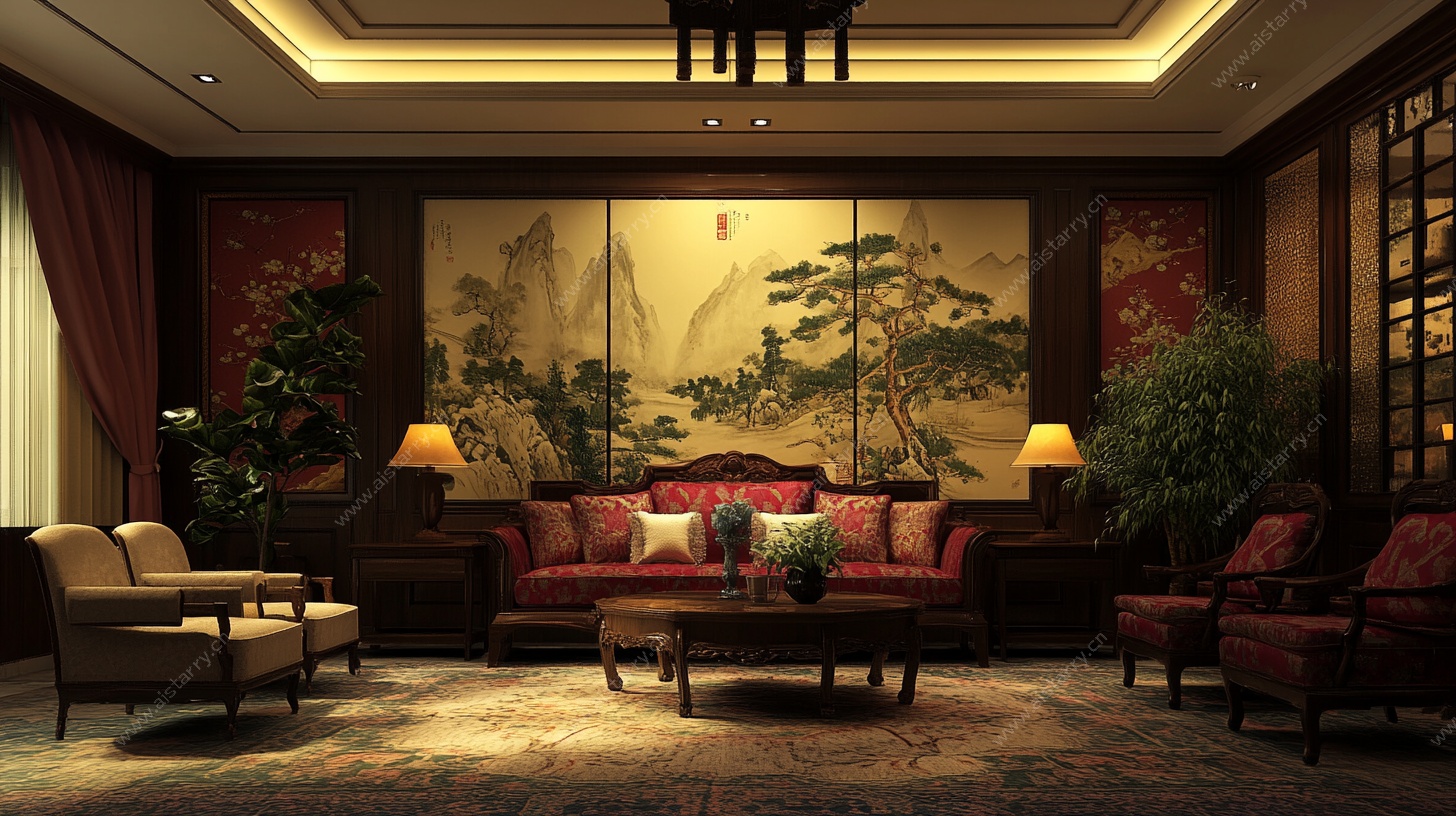中式典雅客厅室内场景图