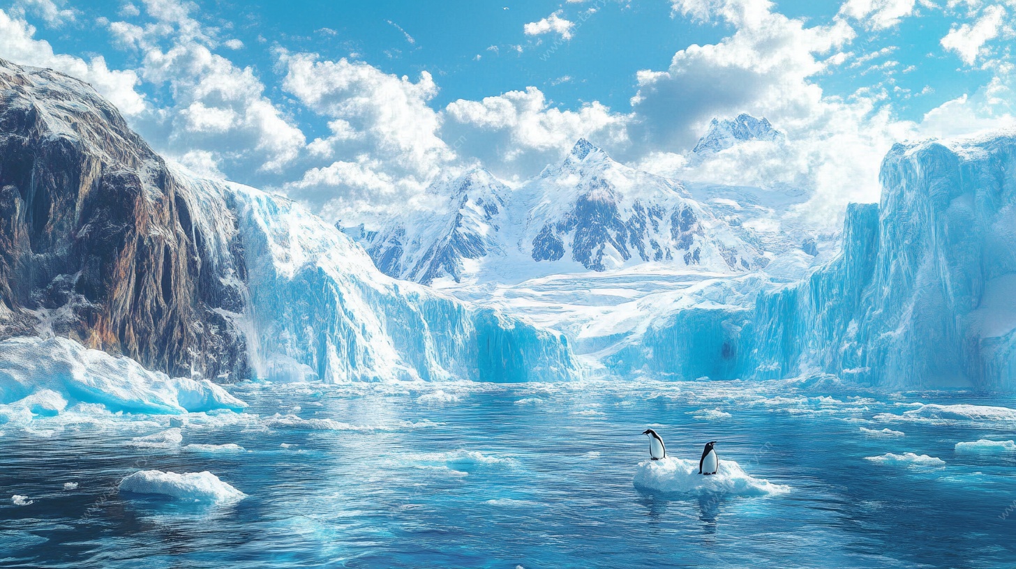 冰川海域的灵动企鹅景观