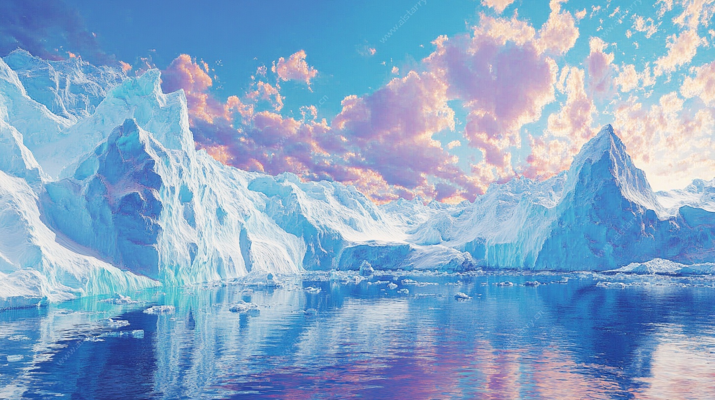 梦幻冰川湖景插画