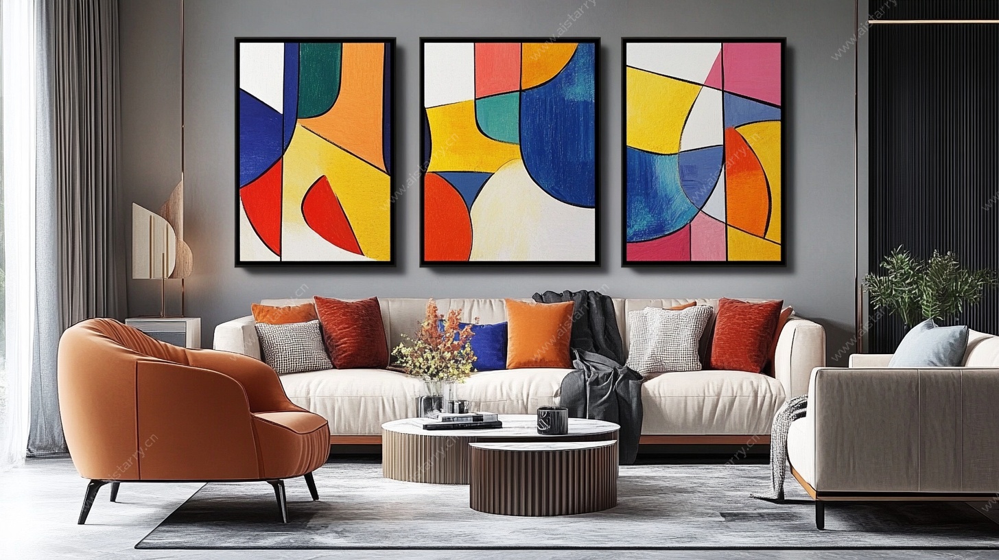 现代客厅多彩抽象装饰画