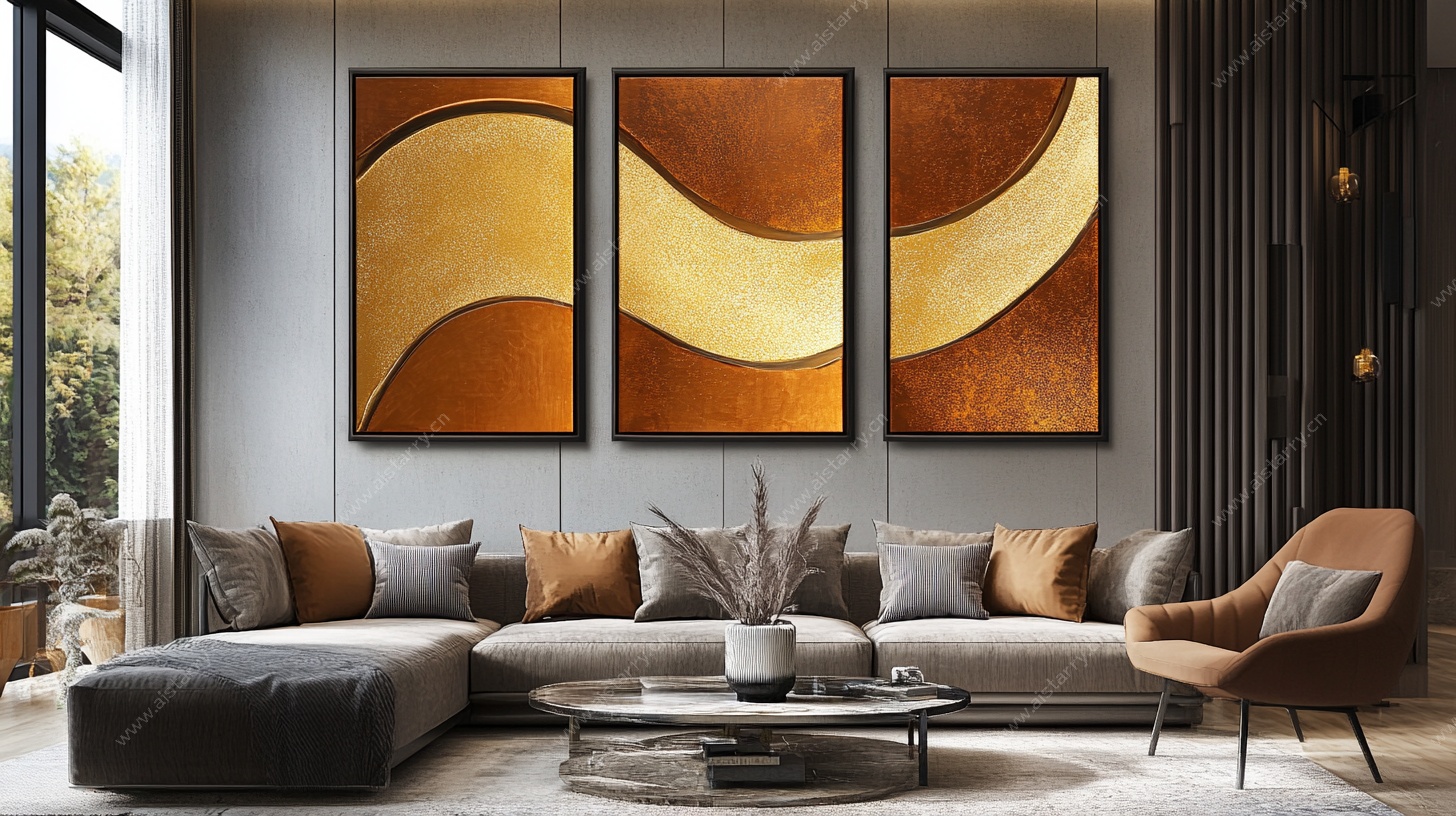 现代客厅的抽象艺术挂画