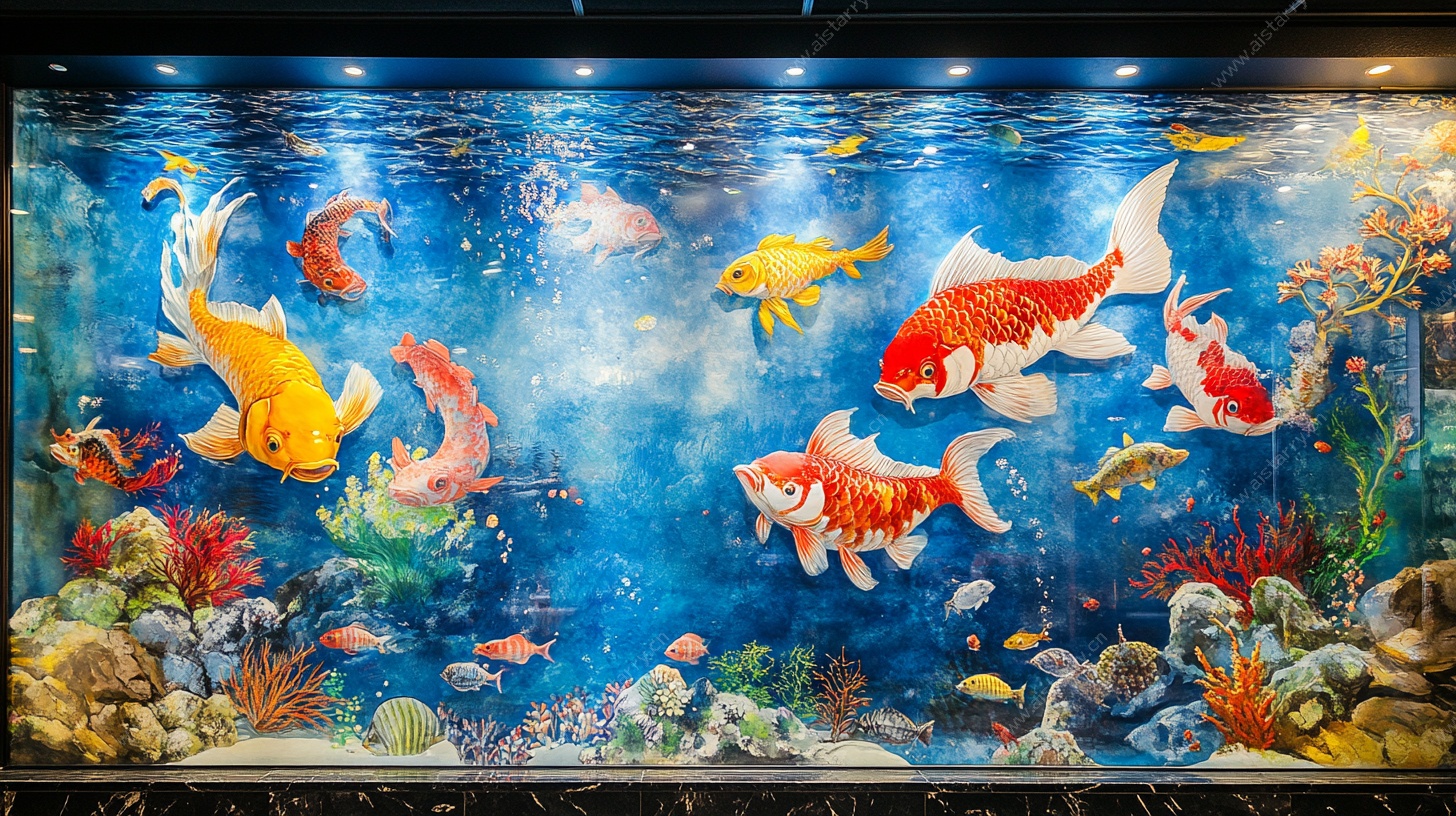 绚丽锦鲤在多彩水族中游弋