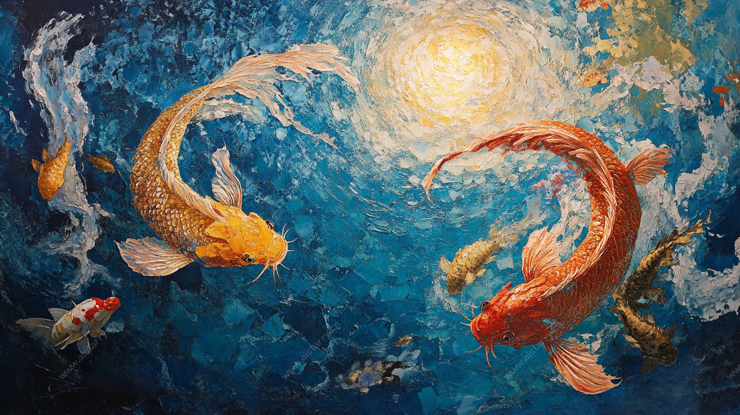 梦幻锦鲤共游月夜海洋