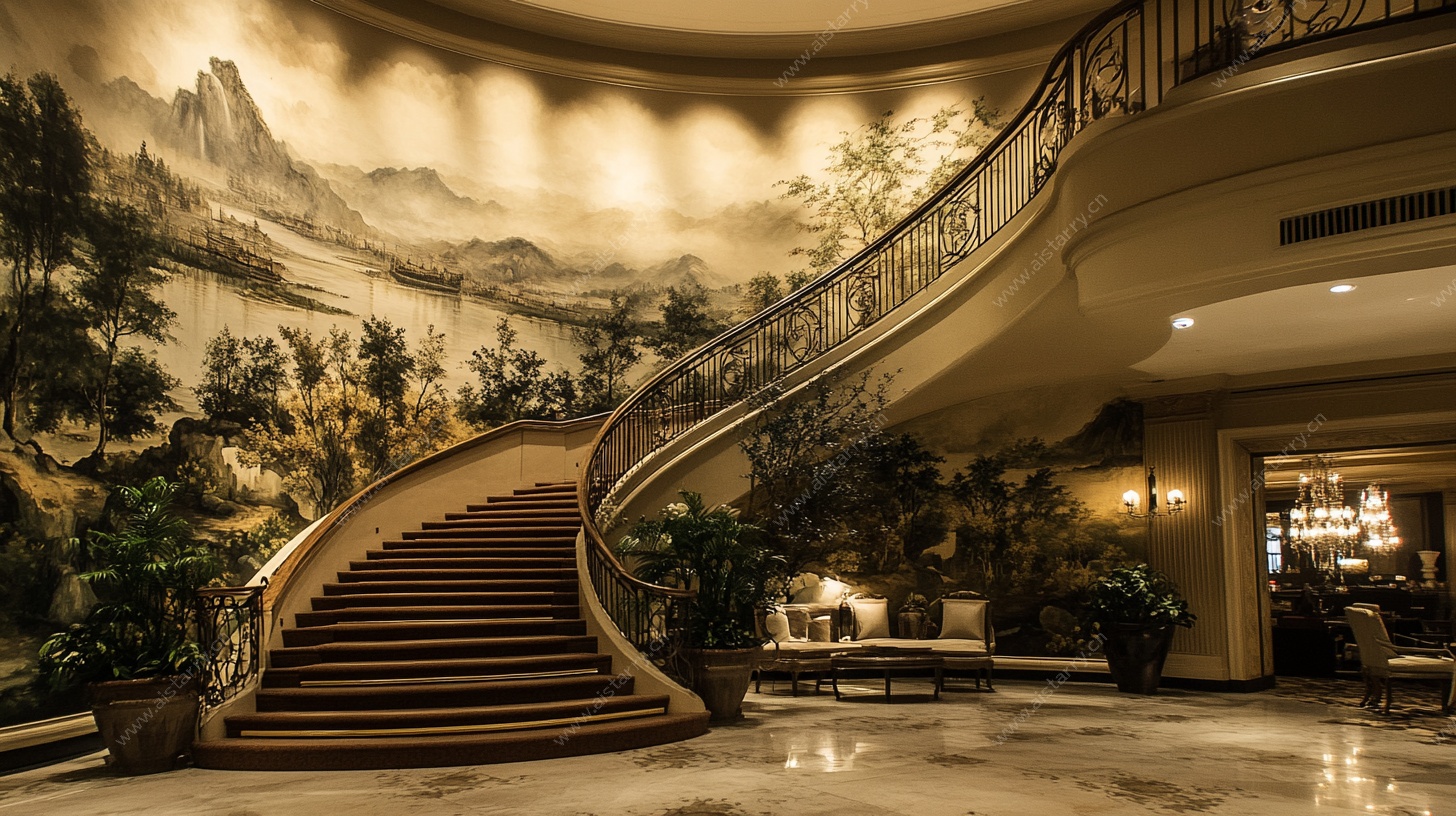 豪华中式风格旋转楼梯大厅