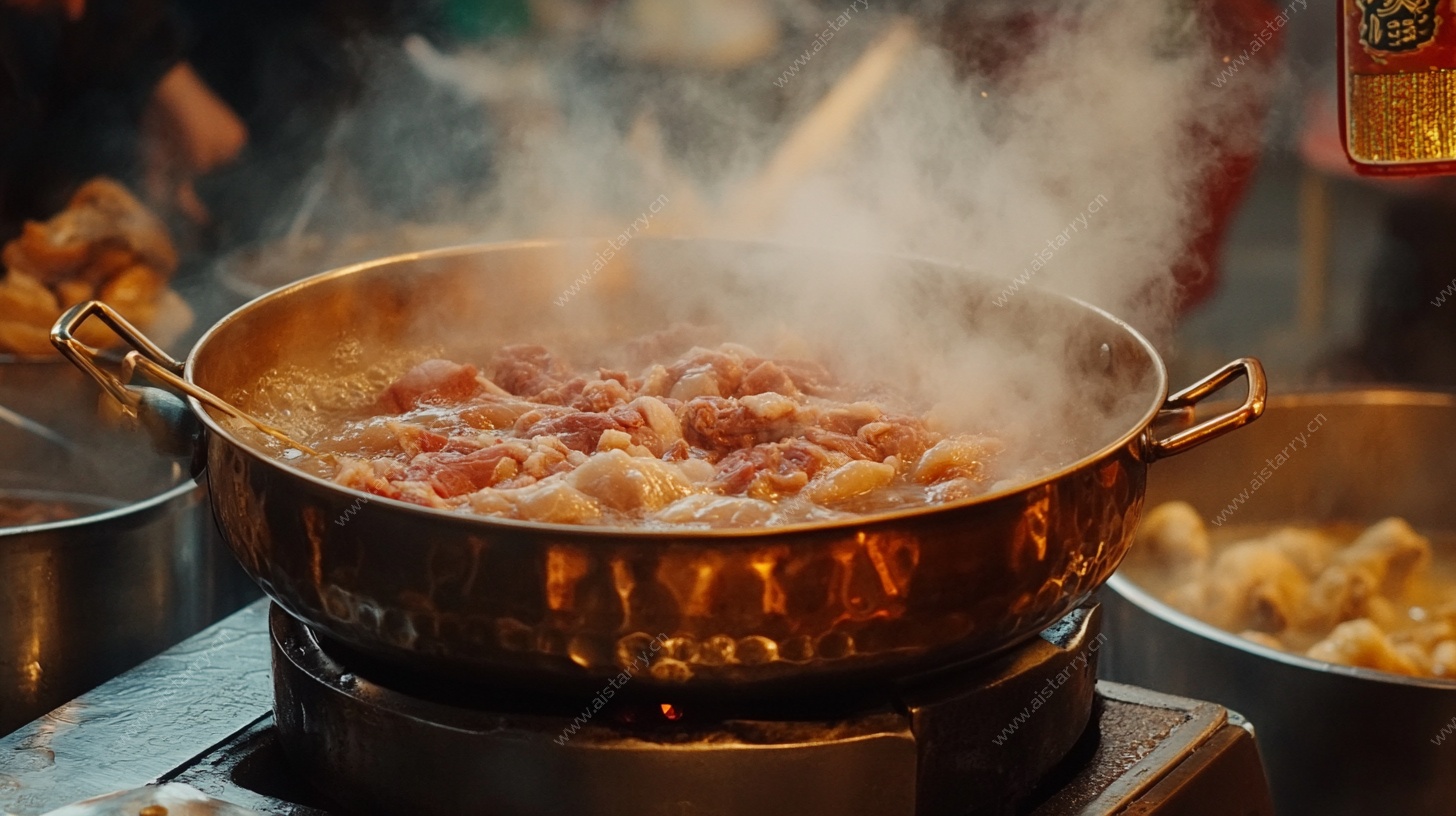 铜锅涮肉热气腾腾场景