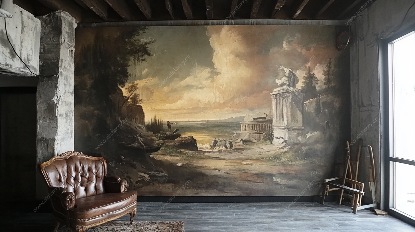 复古壁画客厅的优雅角落