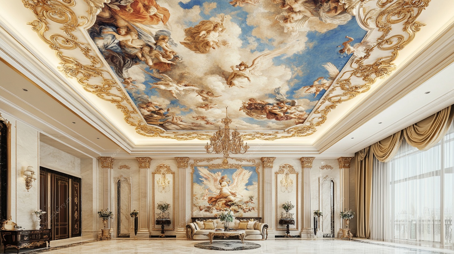 奢华欧式客厅的精美天顶画