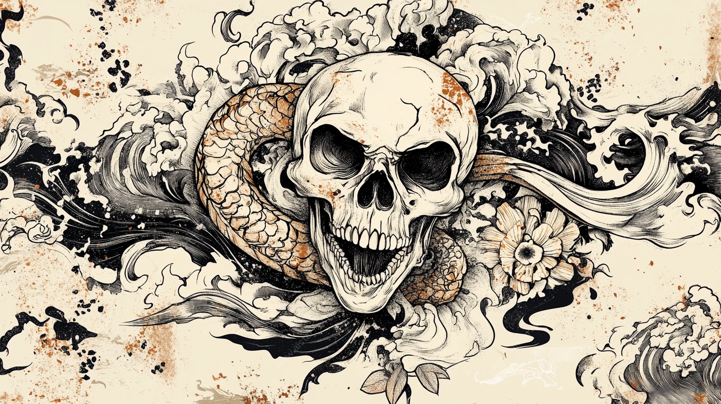 骷髅与蛇的潮流纹身图案