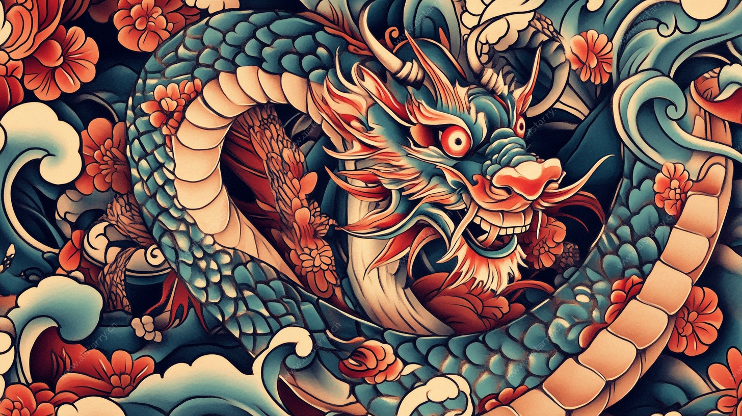 中式龙纹艺术插画