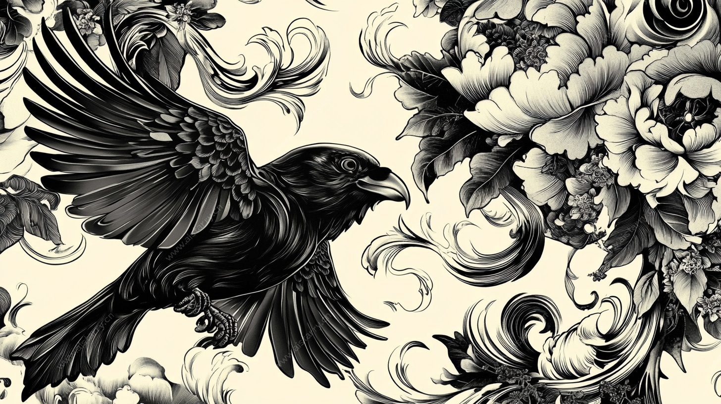 黑白花鸟装饰图案