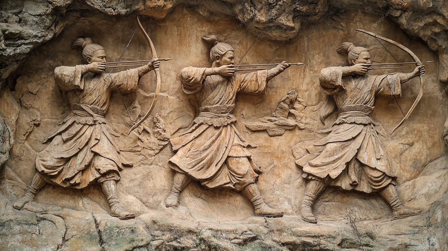 古代射箭场景浮雕