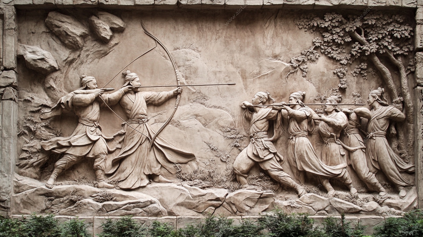 古代战争射箭场景浮雕