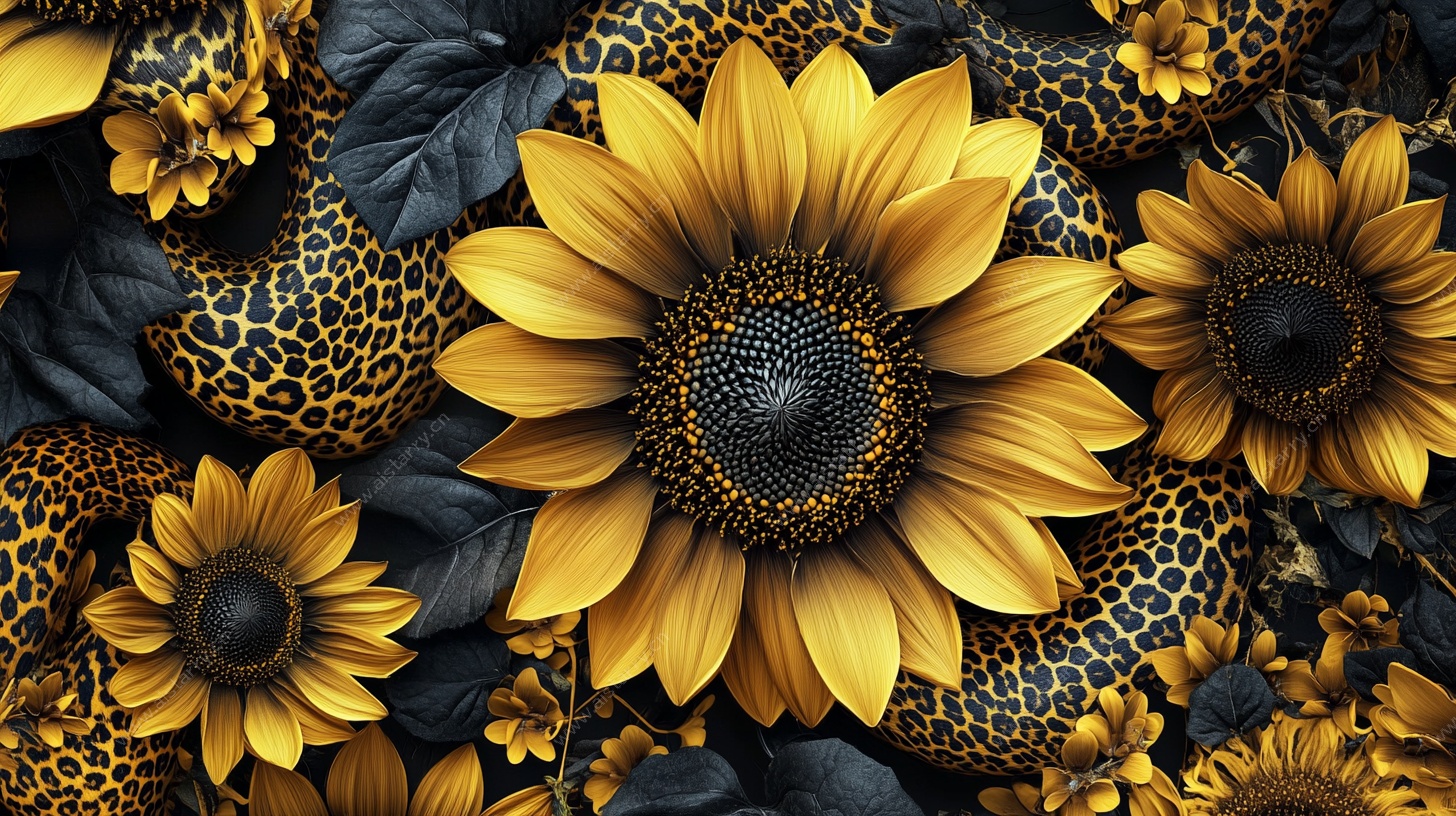 豹纹背景的向日葵图案